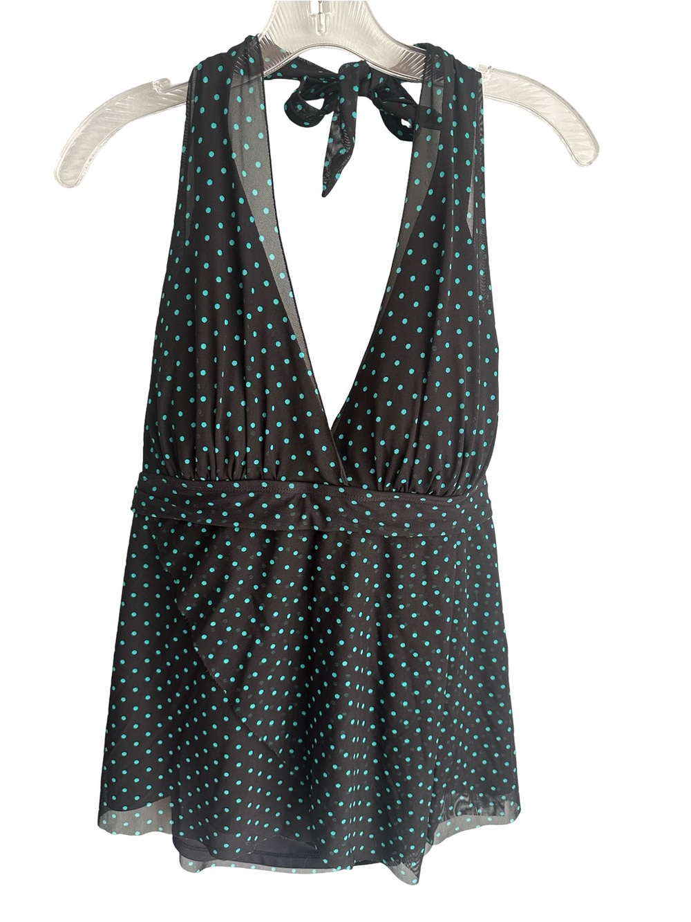 Mazu Swim Polka Dot Halter Tankini Tie Neck Swim Top 22W Built In Cups